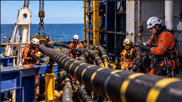 AI illustration of subsea cable pulling and handling on an offshore vessel