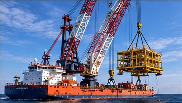 AI illustration of a heavy lift barge and offshore vessel operation